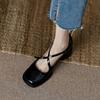 Fashion Cross Buckle Mary Jane Women Low Heel Square Toe Vintage French Shallow Single Block Heel Plus Size Women's Shoes