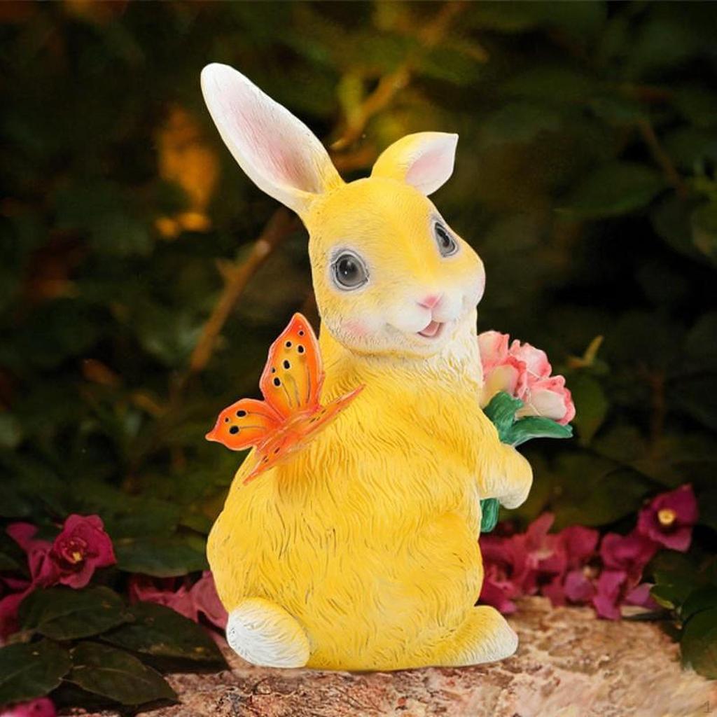 Landscape Lamp Rabbit Figurine,with Butterfly and Tulip Garden Decoration Animal Ornament for