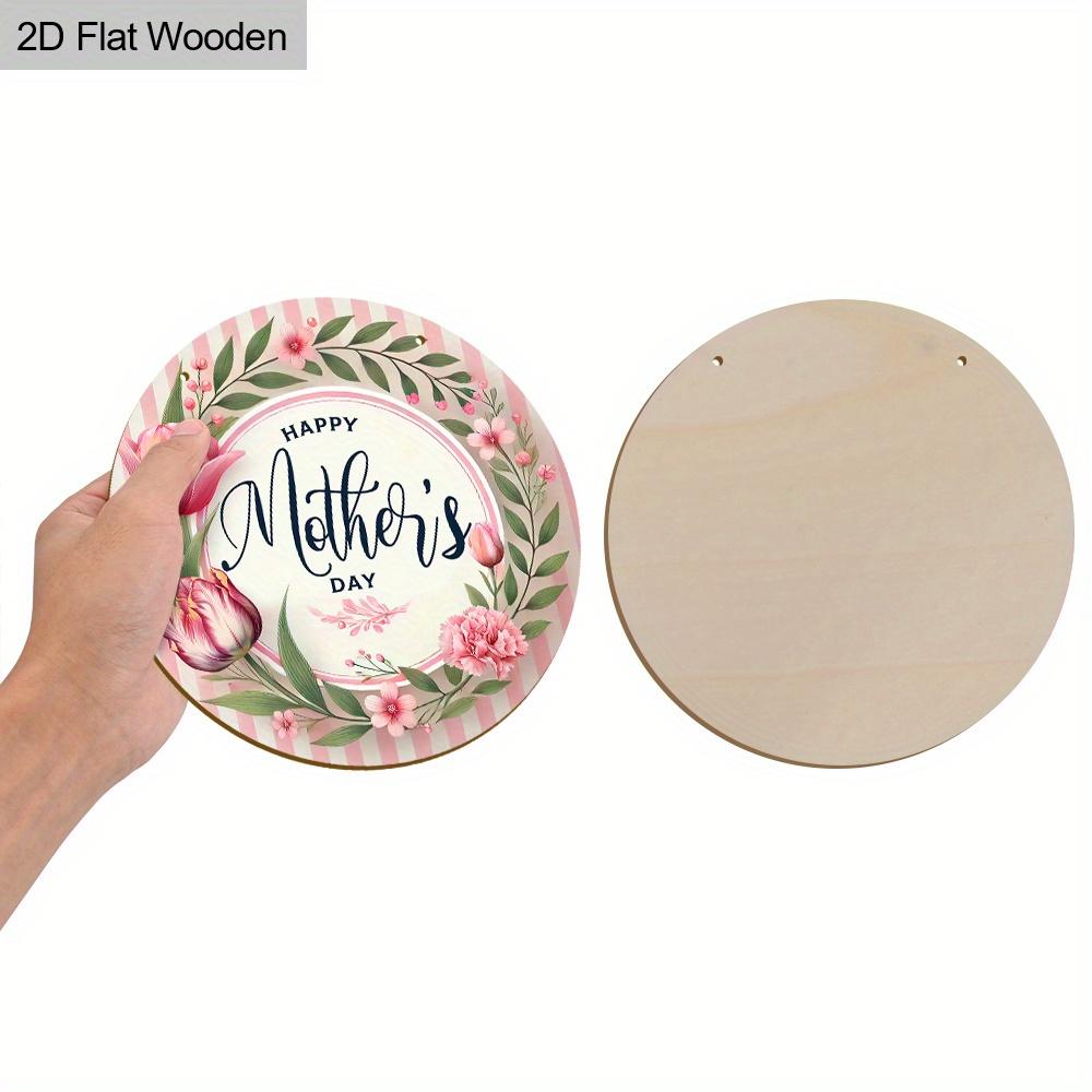 1pc“Happy Mother's Day” Sign Wood Decorative Signs and Plaques Home Decor -Carnation Wreath Pattern - Mother's Day, Birthday Gift- 7.87in/20cm