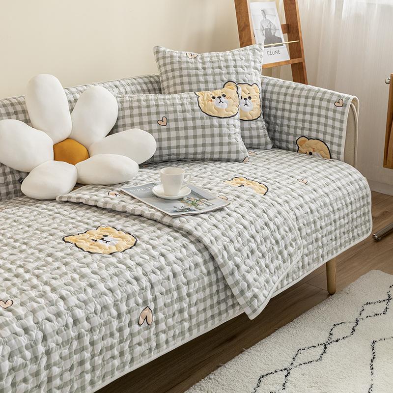Plaid Sofa Cushion Four Seasons Universal Non-Slip Simple Modern All-Inclusive Anti-Scratching Cute Cushion Set Cover Cloth