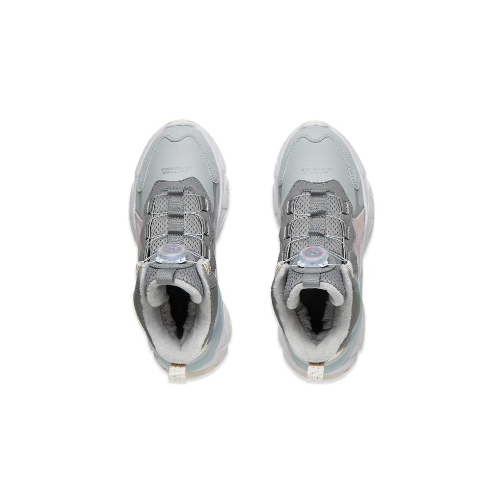 Li Ning Pantofi Casual Reflectorizanți Fleece Cald Absorbție Șoc Respirabil pentru Copii Firefly 2.0 V2 Adidași Copii Gri-Cenușiu YKCT146-34