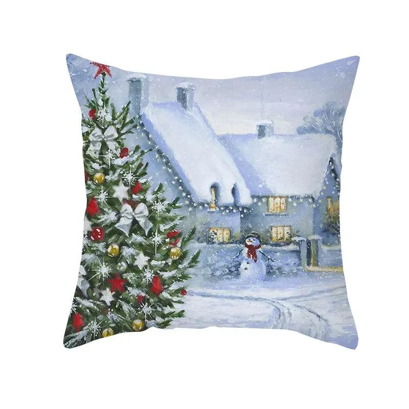 Winter Snow Scene Christmas Pillowcase New Year Home Decoration Sofa Cushion Cover Christmas Tree Printed Pillowcase