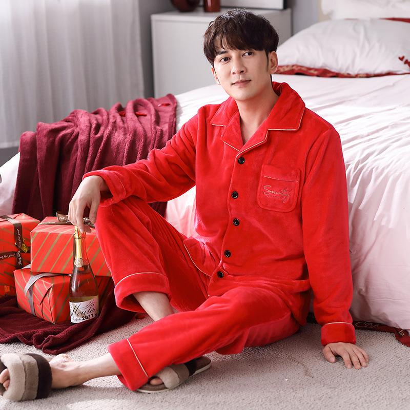 

Осень И Зима Пара Свадьба Большие Красные Пижамы Мужские И Женские Фланелевые Невеста Рождество Год Коралловый Флисовый Костюм Праздничный 3XL