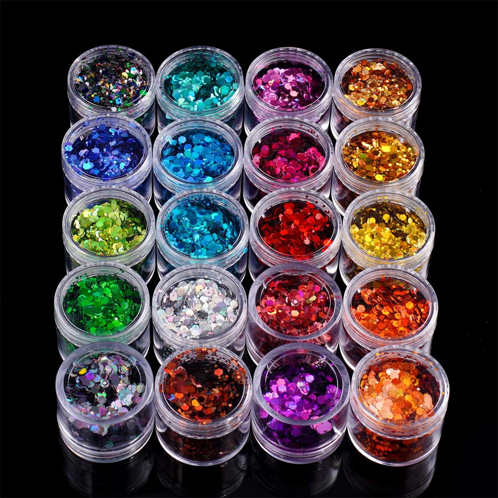 24g/Box Holographic Nail Art Glitter Hexagon Sequins Decorations Flakes Colorful Chunky Color Laser Sequins For DIY Epoxy Resin