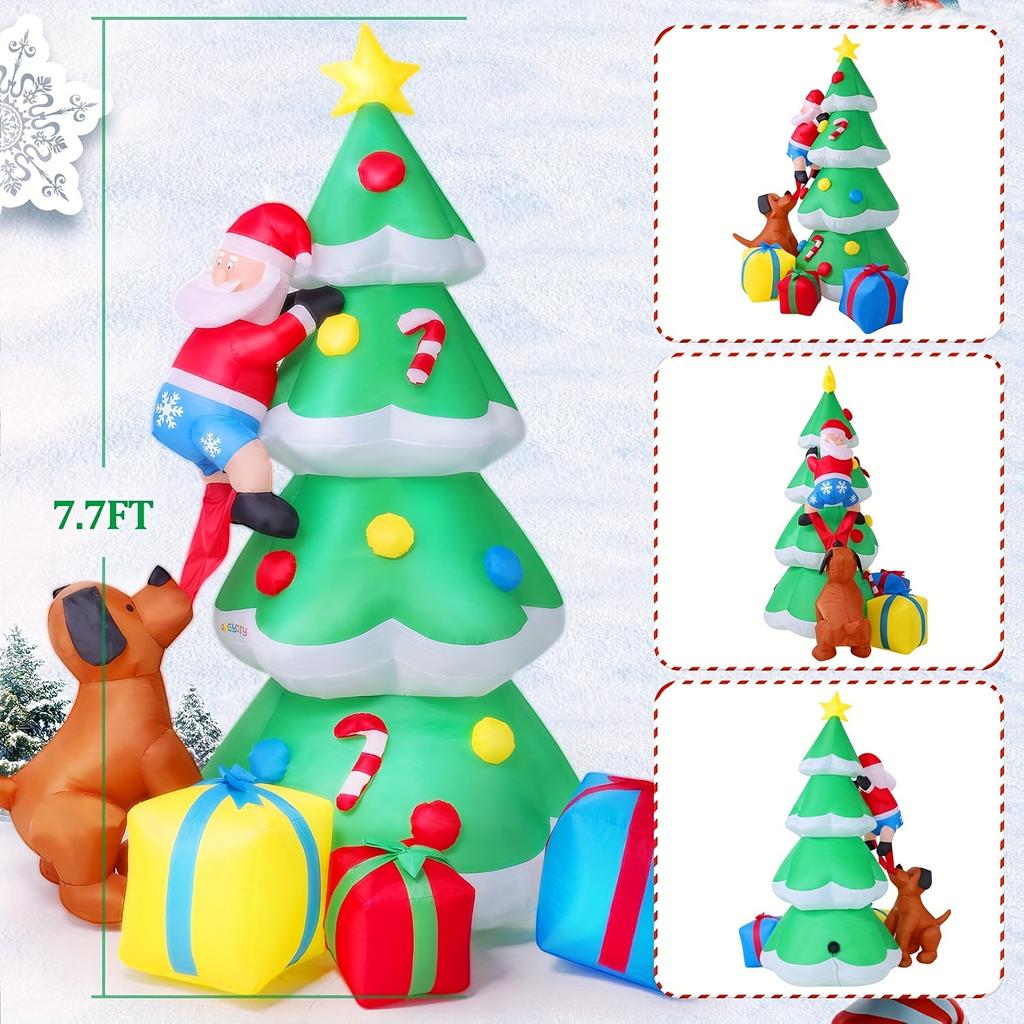 Christmas Inflatable Tree 7.7 Feet with Santa Claus, LED Lights, Suitable for Garden Interior and Exterior, Christmas Yard Decoration