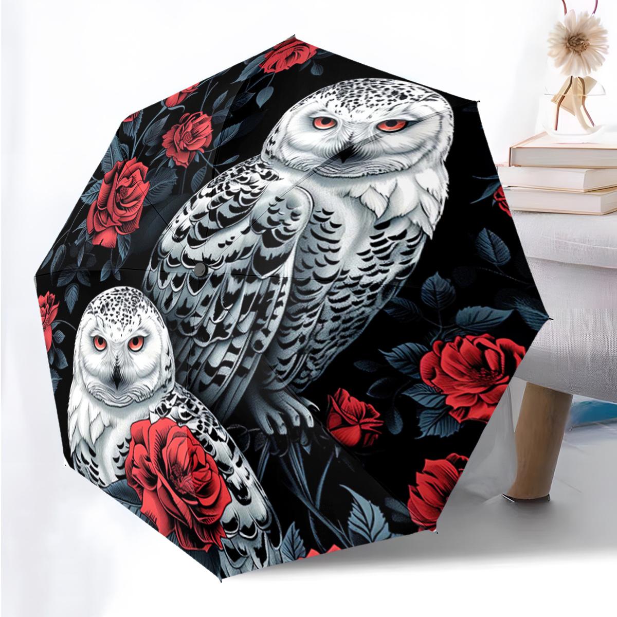 

1pc Automatic Open/Close Umbrella with Snow Duck Rose Pattern - Automatic Folding Canopy, 8-Rib Portable Travel Umbrella, Comp (as the picture,Iron&8K)