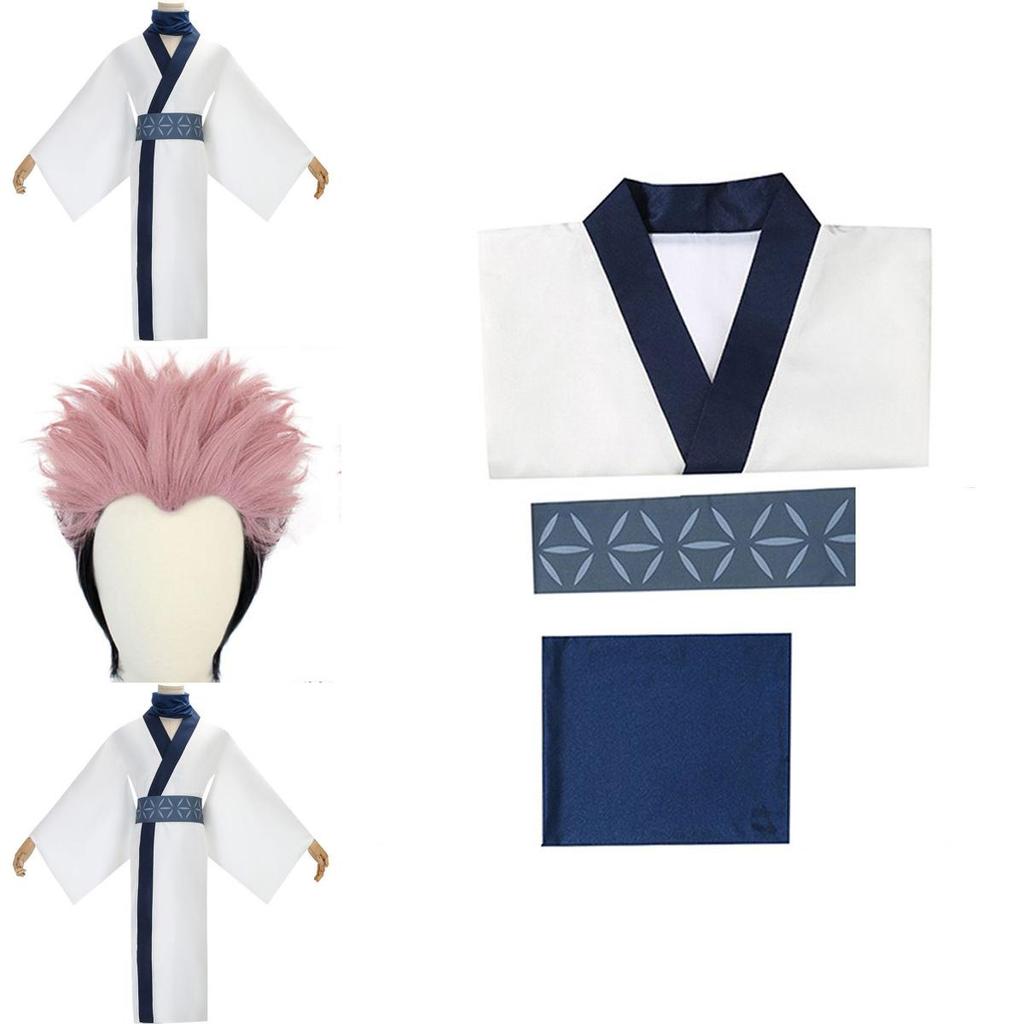 White Polyester Ryomen Sukuna Cosplay Costume With Belt And Scarf