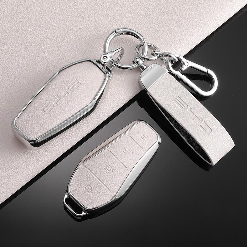 BYD Han EV TPU Leather Key Case for Seagull, Song Plus/Pro - Full Wrap Protective Shell with Buckle