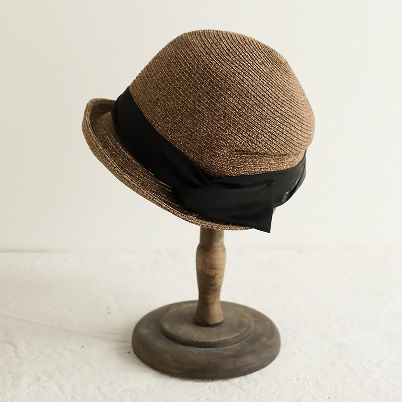 Sommerlicher Strohhut mit kleinem Rand für Damen - Koreanische Mode Vielseitige Trendige Sonnencap Mit Japanischem Stil UV-Schutz Adjustable(55-58cm) black