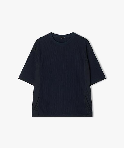 River Classy [25Ss] Llm41539 Dark Navy Waffle Texture Mix Half T-Shirt 95