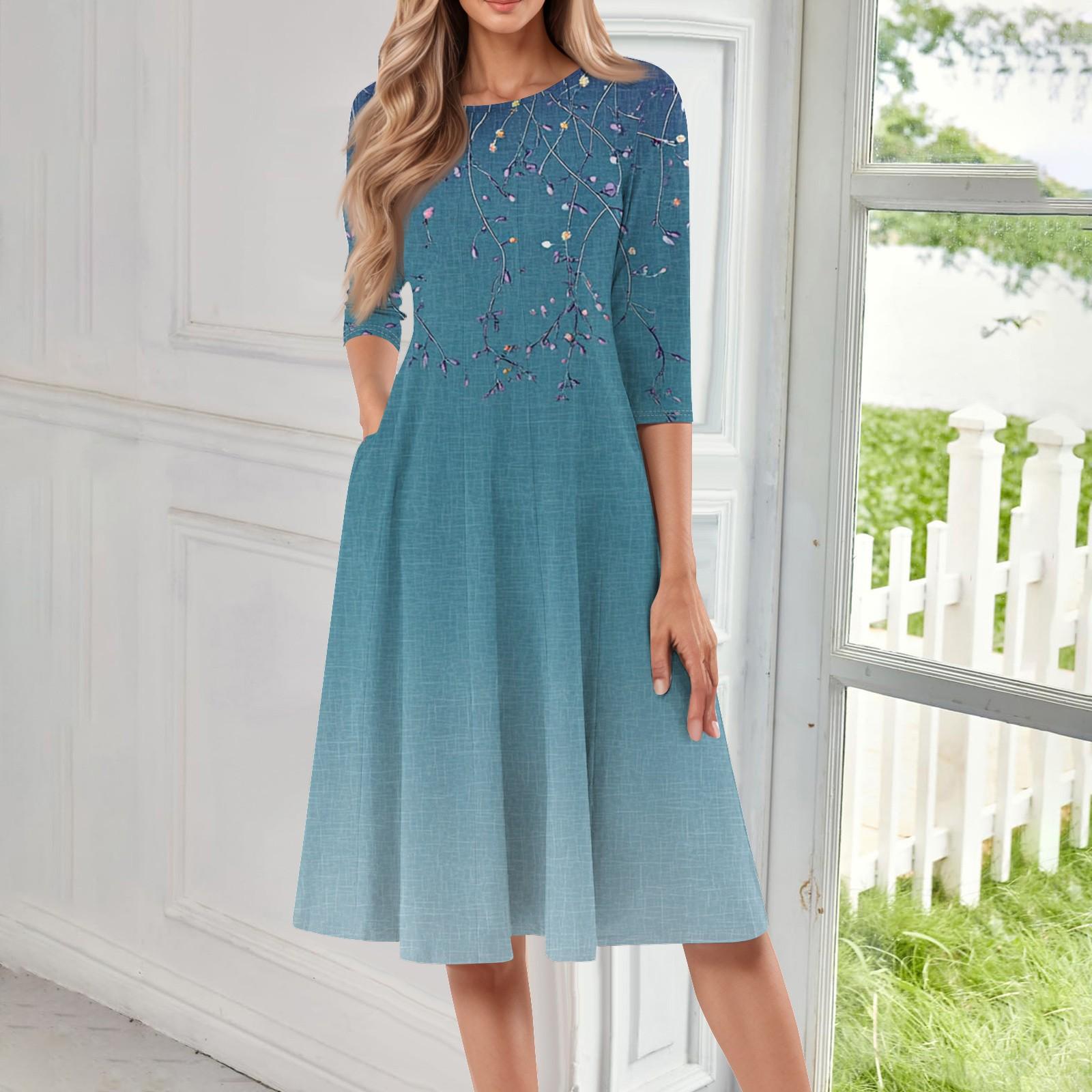 

Женское повседневное модное платье миди с круглым вырезом и рукавом три четверти XXXL синий