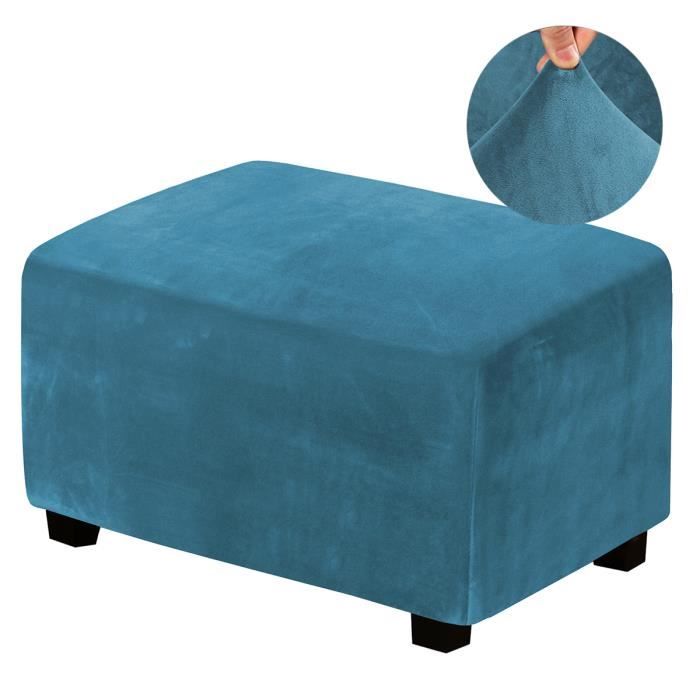 Housses de Pouf Extensibles,ANNEFLY Housse ottomane en Velours Housse de Repose-Pieds Rectangle Housse de Protection,Paon Bleu
