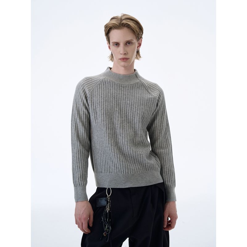 Kisko American Retro Diagonal Zipper Ribbed Knit Top for Men and Women, Simple Casual Half-High Collar Short Top