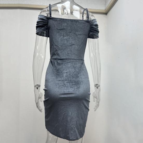 Regulowana chusta asymetryczna lamówka z krótkim rękawem Hip Wrap kobiety sukienka z odkrytymi ramionami Ruched aksamitna obcisła sukienka Streetwear