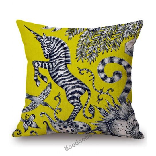 Orange Yellow Blue Pink Purple Tropical Plant Giraffe Unicorn Animal Pattern Toile De Jouy Decorative Pillow Case Cushion Cover