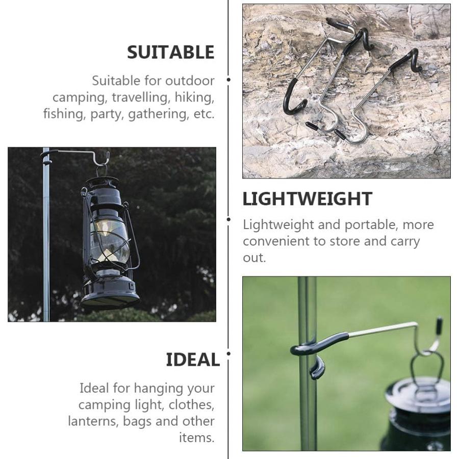 Outdoor Camping Light Hook Stainless Steel Camping Lantern Hanger Non Slip Tent Light Hanger Hook Bird Feeder Pole Hook S Shape