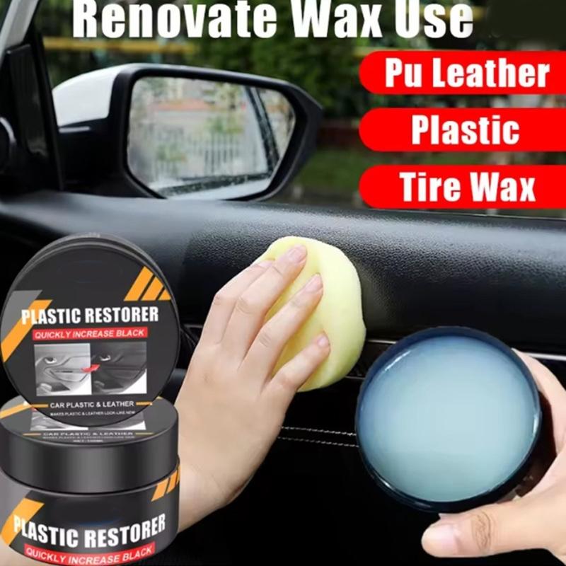 Armaturenbrett-Restaurationscreme für Kunststoff- und Lederausstattung im Auto-Innenraum, Aufwischbare Pflegapaste mit Schwamm für Detailarbeiten an Mittelkonsole und Verkleidungen