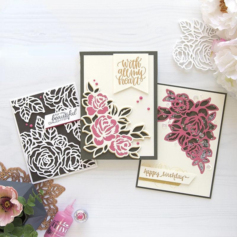 2Pcs/Set Rose Flower Metal Cutting Dies Stencils Die Cut for DIY Scrapbooking Album Paper Card Embossing