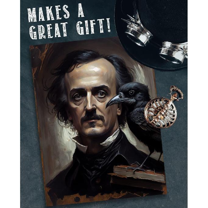 Edgar Allan Poe and the Raven Portrait Poster - 11x14 Print Raven Wall Art - Gothic Decor - Spooky Wall Decor