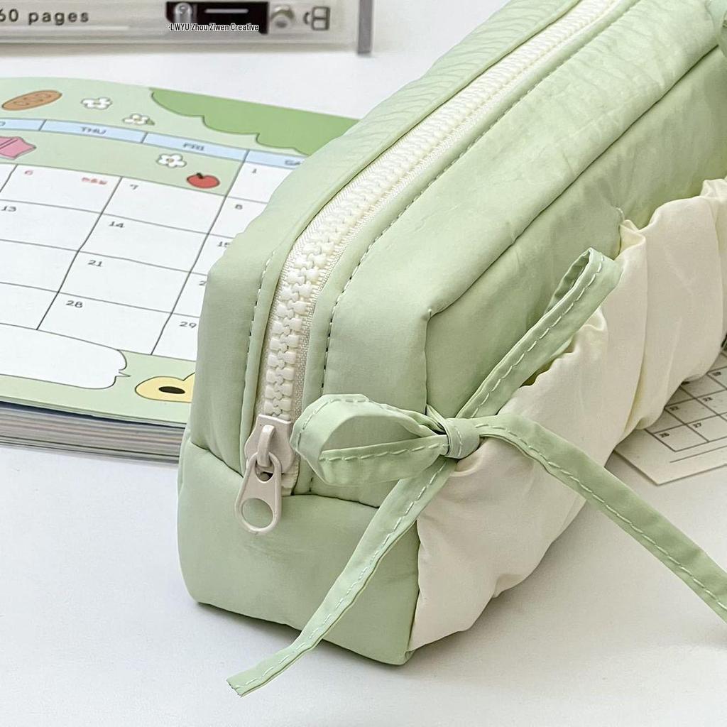 Cloud Toast Ribbon Bow Pencil Case, White-Green, Xiaohongshu Inspired