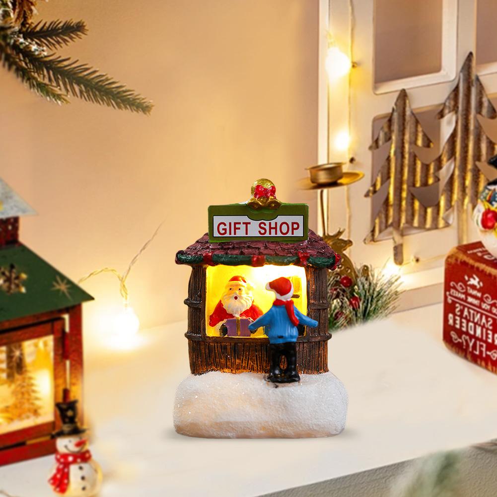 Christmas Luminous Resin Houses LED Micro-Landscape Santa Claus House Craft Ornament Chirtmas Desktop Decoration