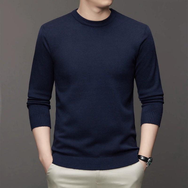 7 Colour Men's Round Neck Spring and Autumn Long Sleeved Solid Color Sweater Soft Warm and Comfortable Top with A Base