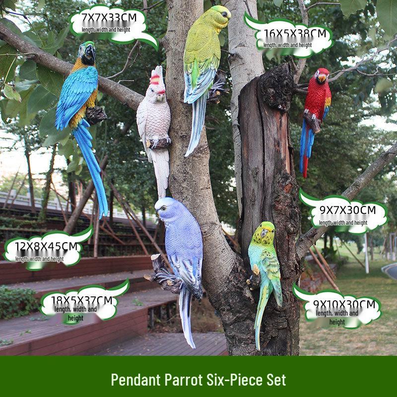 Parrot Tree Decoration: Cross-border Bird Model Resin Ornament for Courtyard