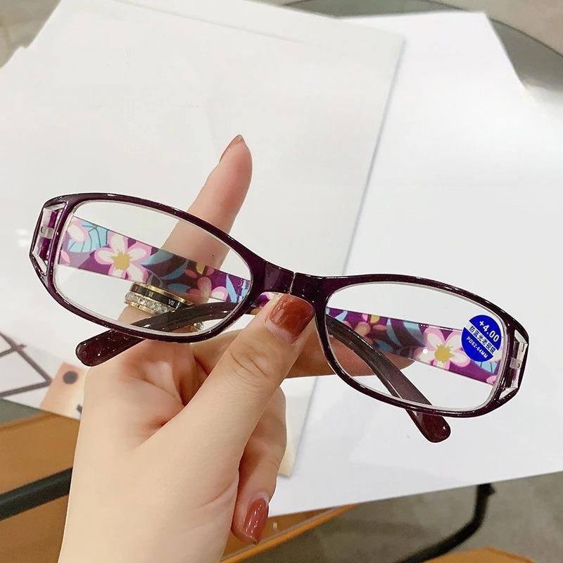 Women'S Color Printed Elderly Glasses Elegant And Comfortable Hd Anti-Blue Light Reading Glasses Fashion Goggles Diopter To +4.0