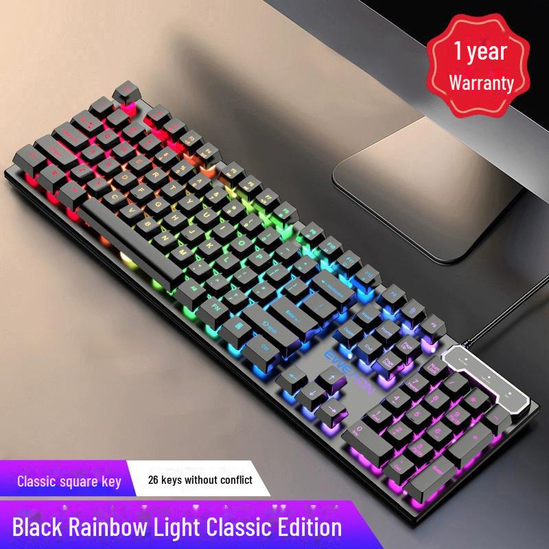 "Retro Punk Keyboard and Mouse Set with Mechanical Feel and Round Keys for Wired Desktop Computers"