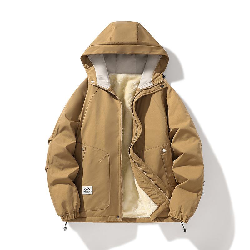 

Зимняя новая повседневная куртка мужская осенне-зимняя флисовая утолщенная модная однотонная куртка с капюшоном свободного кроя хлопковая куртка 4XL [Recommended weight: 185-210]