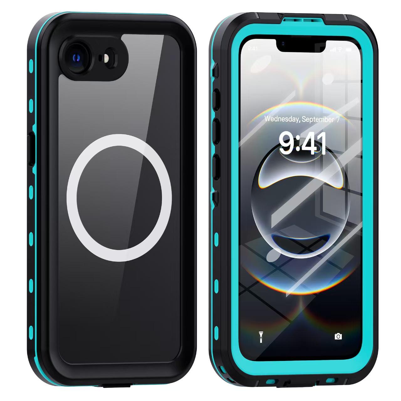 

Red Pepper iPhone 16e Waterproof Shockproof Magnetic Transparent Phone Case for Outdoor Swimming For iPhone 16e/17e голубой воды