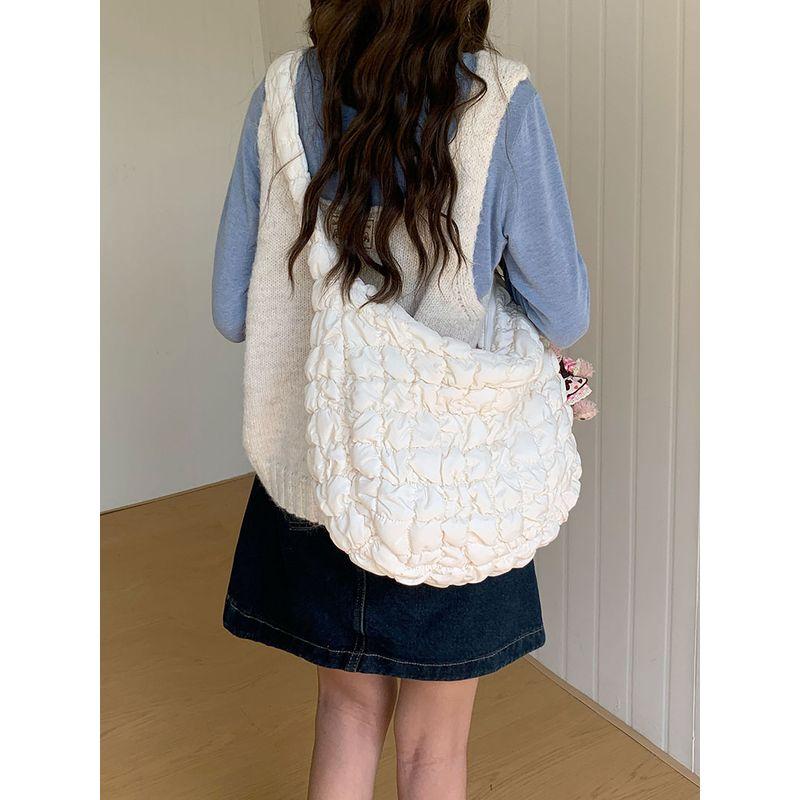 

Young Adult Ruched Lightweight Bubble Work Clothing Crossbody Bag White extended shoulder strap for crossbody