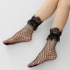 Hollow Out Black Mesh Socks with Bow Pearl Lace Mid Tube Socks Women's Short Stockings