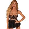 Set Bandage Lace Hollow Out Mesh See-through Role Play Solid Color Women Spaghetti Strips Nightdress Set