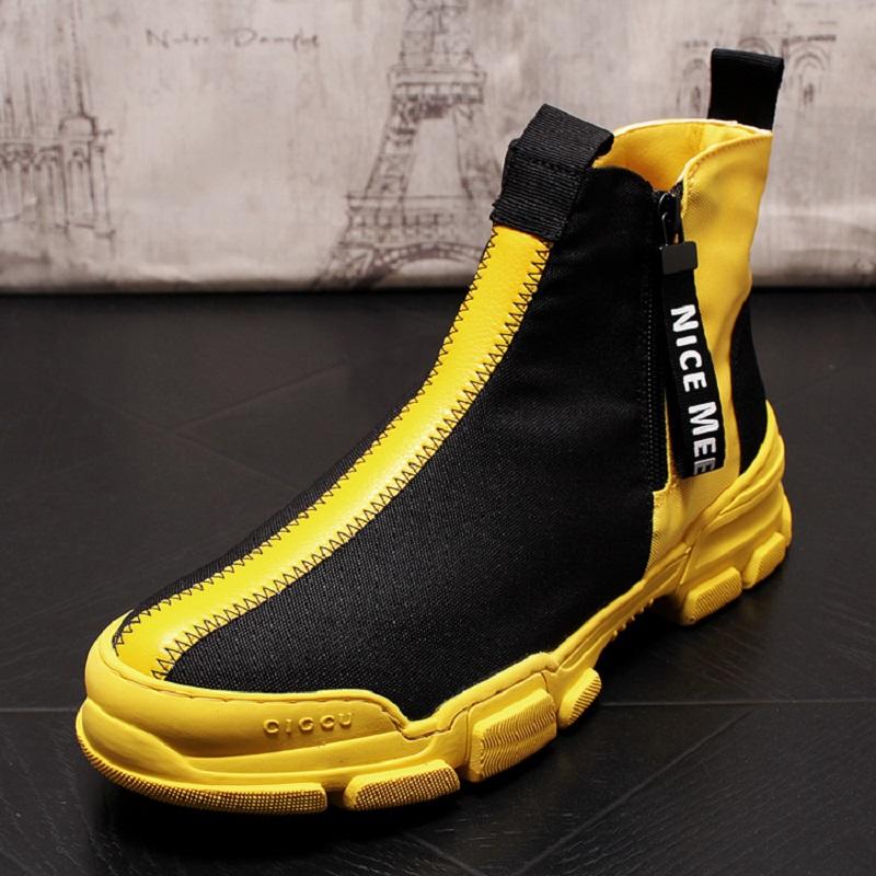 Fashion Breathable fiber black flat heel sewing men's off-the-shelf casual riding boots Round toe men's casual leather boots 6