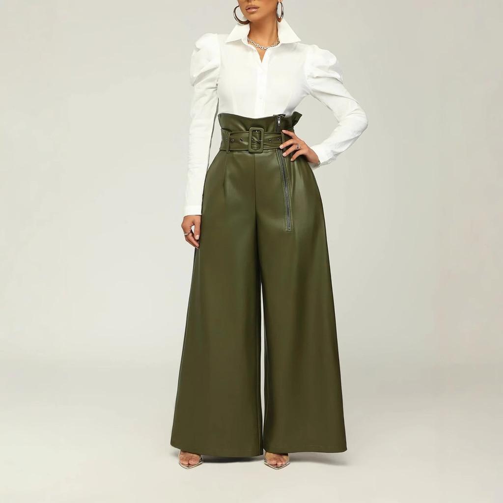 Womens High Waist Pu Leather Pants With Metal Zipper For Nightclub Dress Up