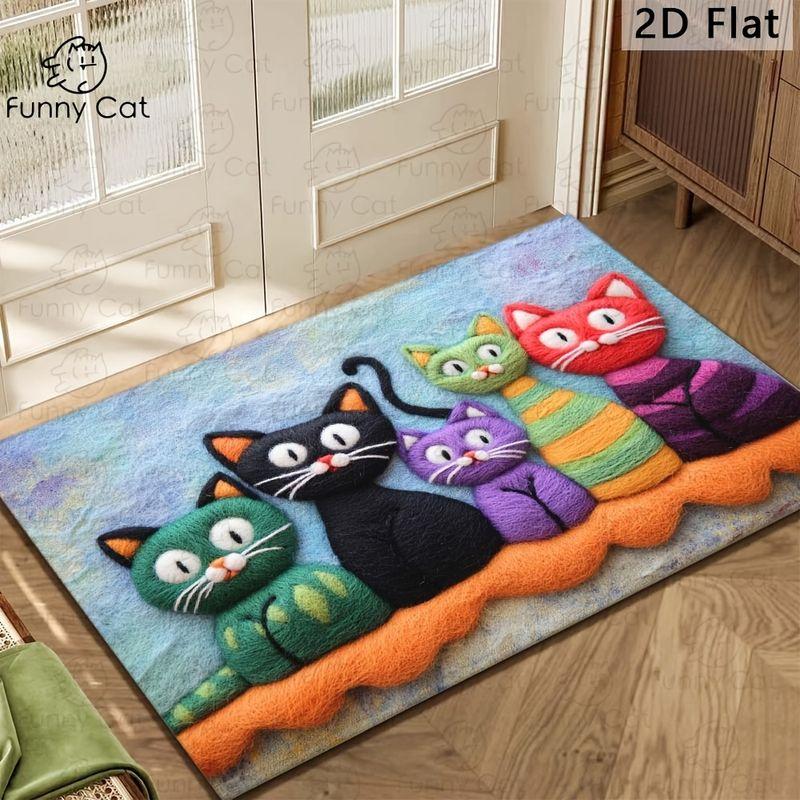 Six Colorful Cats Bathroom Floor Mat, Soft Fuzzy Entrance Rug for Indoors and Outdoors, Home Decoration