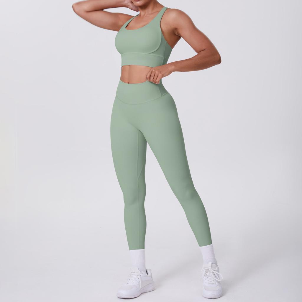 Nude Brushed Cross Back Bra, Casual Sports, Hip Lifting Pants, Fitness Yoga Suit, Two-piece Set