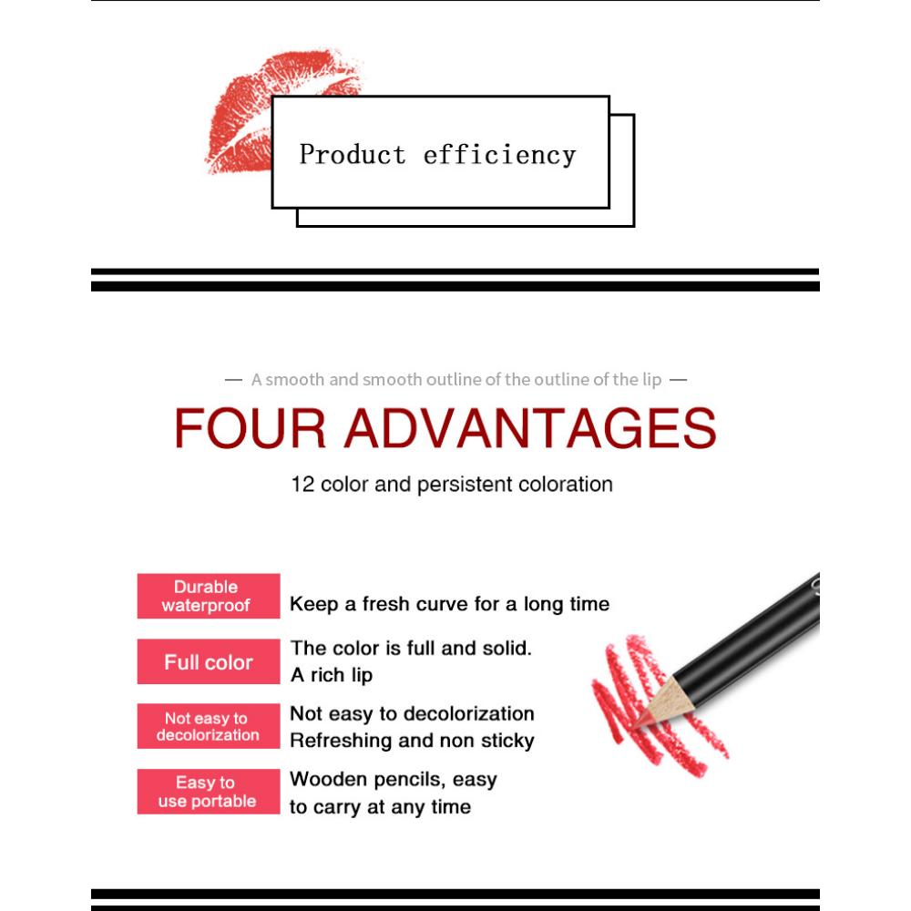 VIBELY Matte Non-Stick Lip Liner Lipstick 12 Shades Brown Outlining Lip Pencil Makeup