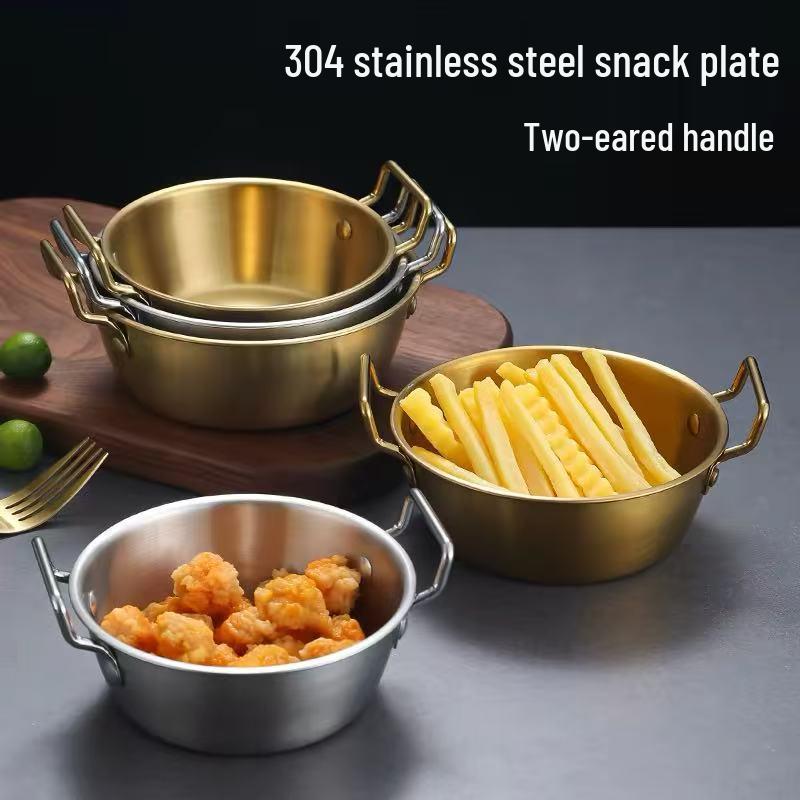 Juego de Cuenco para Vino de Arroz y Plato para Aperitivos de Acero Inoxidable con Doble Asa Estilo Coreano