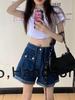 2025 Women's Black High-Waist A-Line Denim Shorts - Sexy, Slimming, Loose Fit, Wide Leg