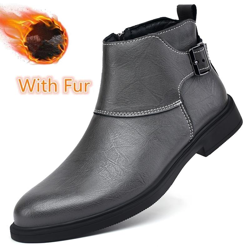 Echtes Leder Herren Chelsea Stiefel Luxus Marke Männlichen Grund Stiefel Hohe Qualität Winter Plüsch Schnee Schuhe Bequeme Wanderschuhe