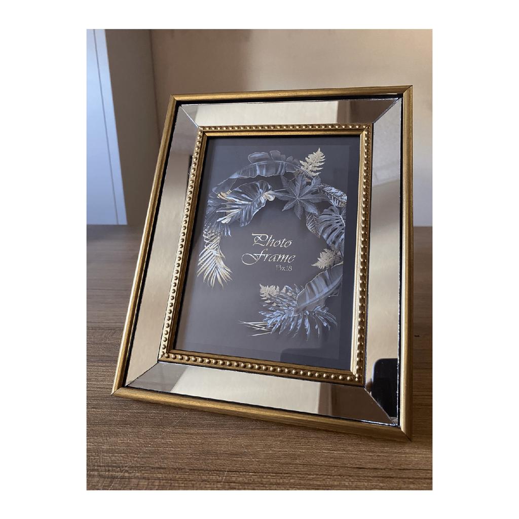 Mirrored Frame, Photo Frame With Glass Mirror Gold Color Frame, 13x18cm