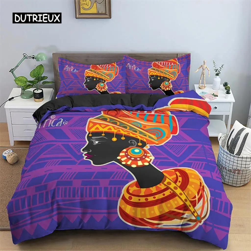 Bettbezug Afrikanisches Frau Thema für Frauen Kinder Mikrofaser Exotischer Bettdeckenbezug Ethnische Afro Bettwäsche Set Zimmerdekoration