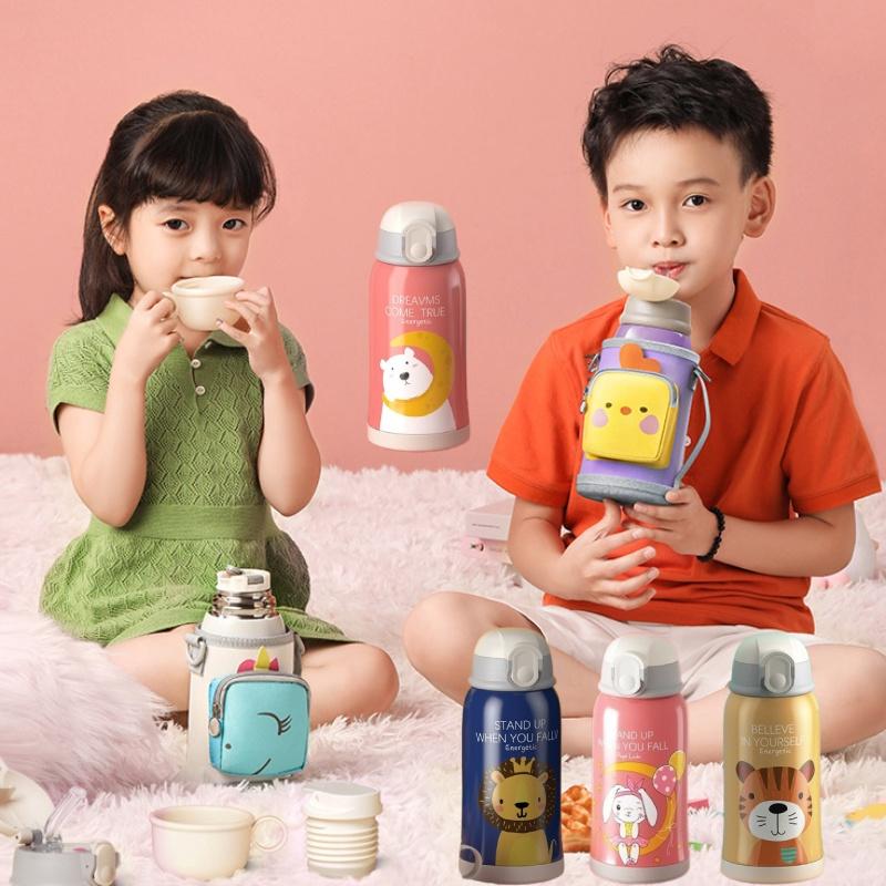 Uroczy i przenośny kubek termiczny dla dzieci Royallocke z stali nierdzewnej 316 z kreskówkowym wzorem i rękawem z postaciami)