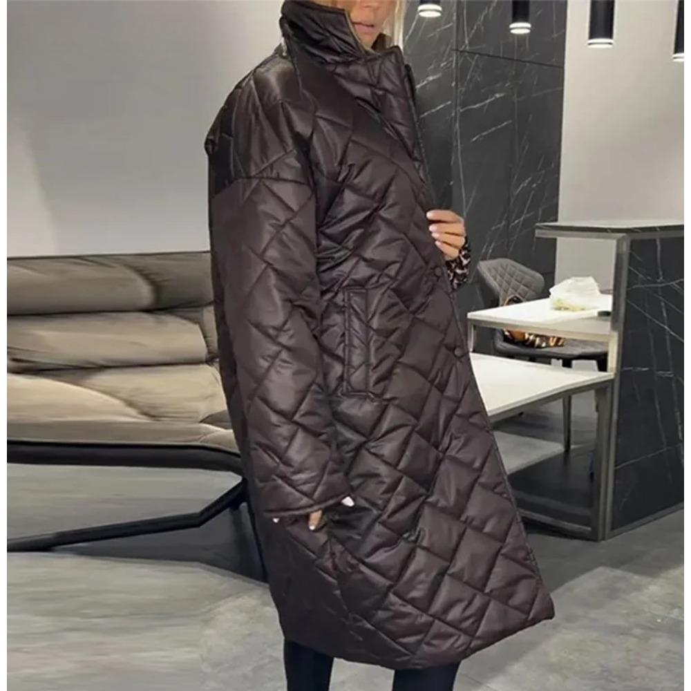 Jachetă Lungă Matlasată Solidă de Modă Femei Largă Rever Un Singur Rând Stradă Palton Călduros Toamnă Iarnă Lady Îmbrăcăminte Exterioară