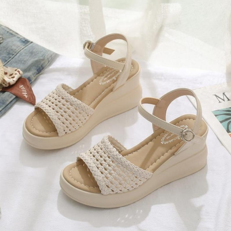Melting Brown Women Weaving Strap Wedge Sandal 2 Color