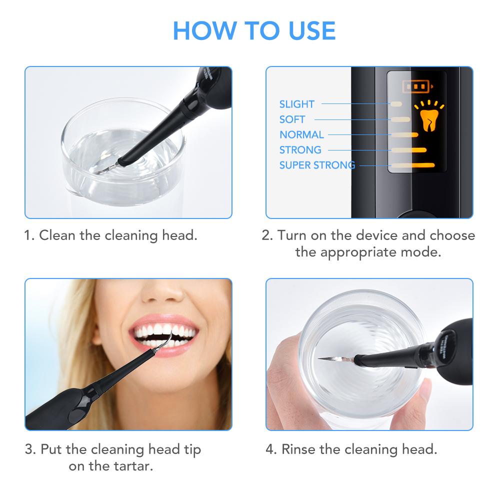LED Elektrisk Dental Scaler Tannbørstesett Flekker Dental Calculus Remover Tannrenser Tannbleking Oral irrigation Care Tool