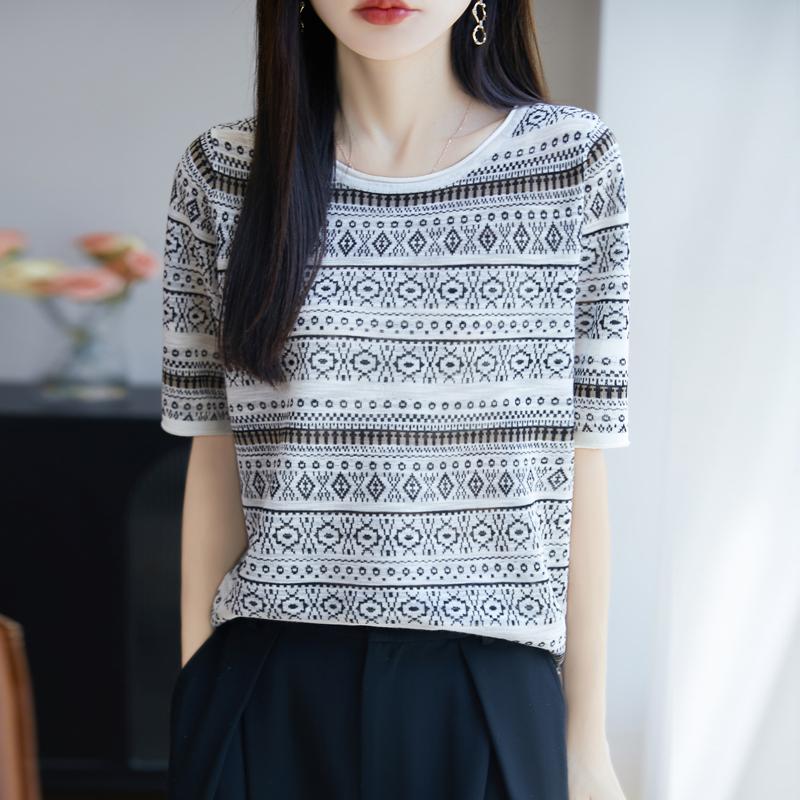 Women Knit T-shirt MODERN NEW SAGA Summer Knitted Shirt Short Sleeve Tees O-neck Pullover Knit Tops