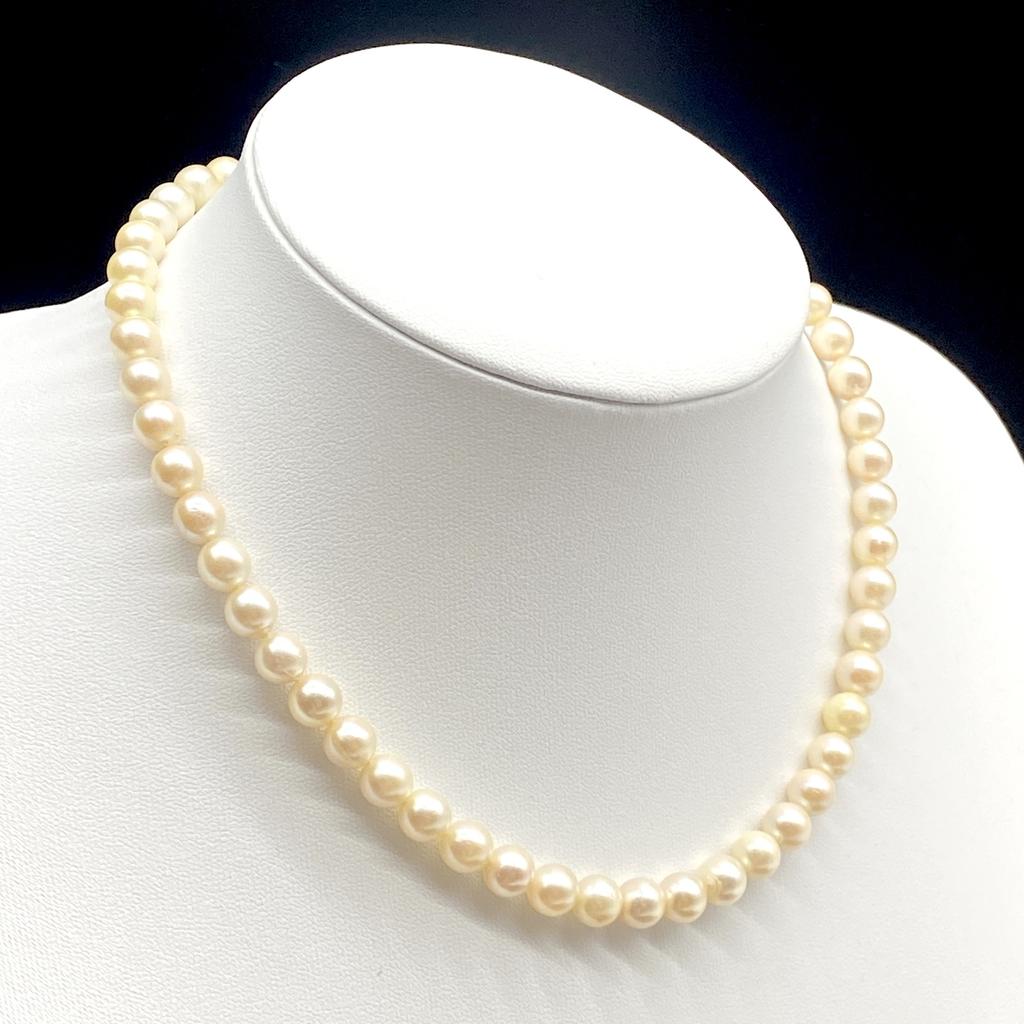 Akoya Pearl Necklace Natural Jewelry Gold Beige Approx. 40cm 7.0mm–7.5mm 30.6g Silver Clasp